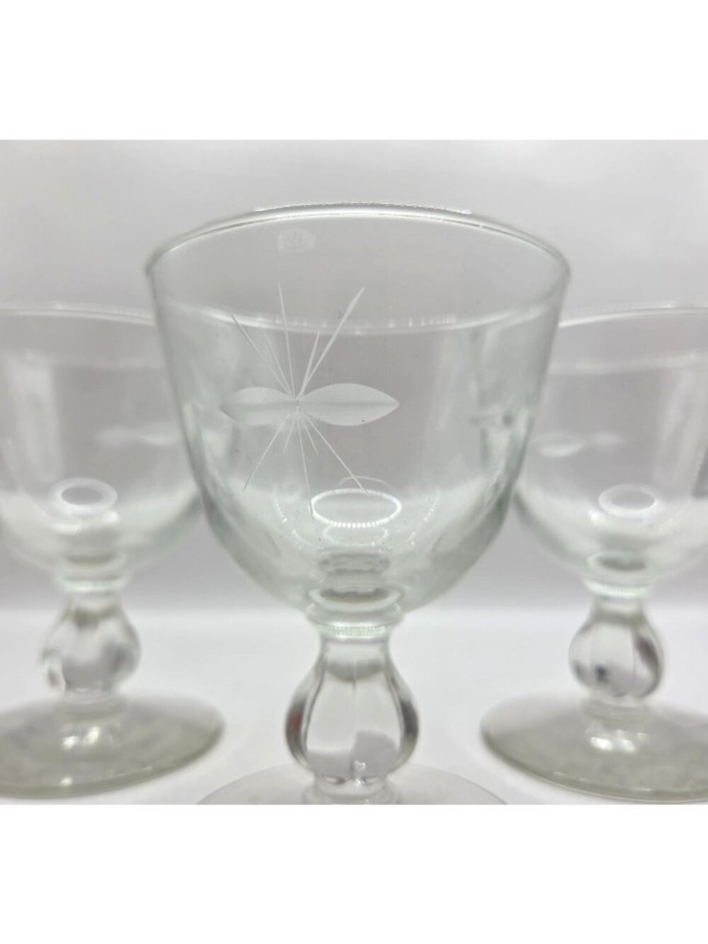 Vtg Libbey Starglow Champagne Sherbet Etched Coup Glasses Set Of 3 Ornate Stems - Picture 2 of 9